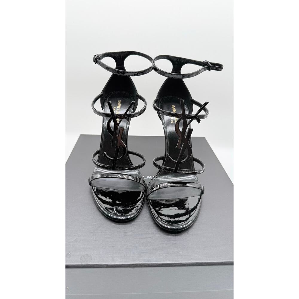 Saint Laurent YSL Black  Patent Cassandra 100 Ankle Strap Sandals SZ:39